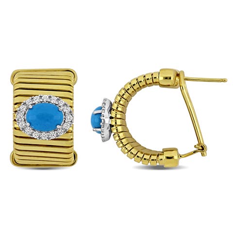 Turquoise & Cubic Zirconia Hoops Earrings