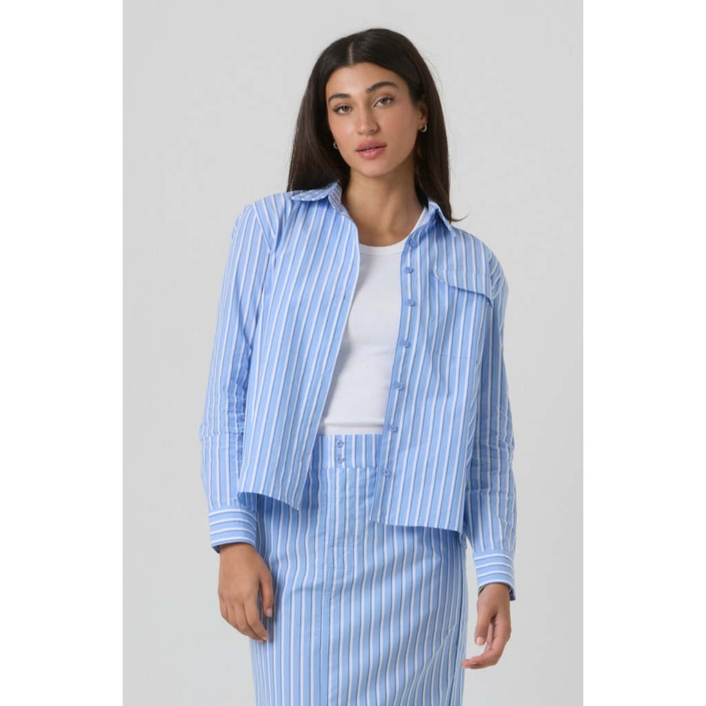 By Tess Collection Amy Blouse in Blue Pinstripe  product