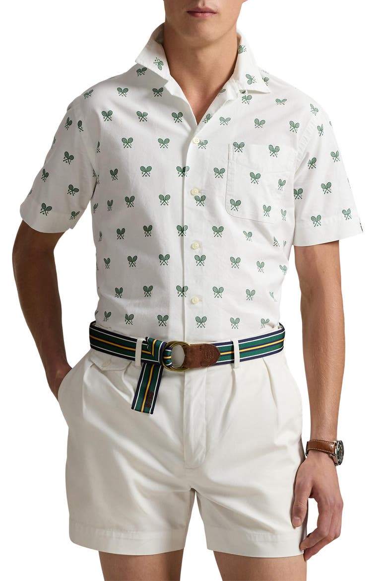 Short Sleeve Woven Shirt, Main, color, CROSSED RACKETS