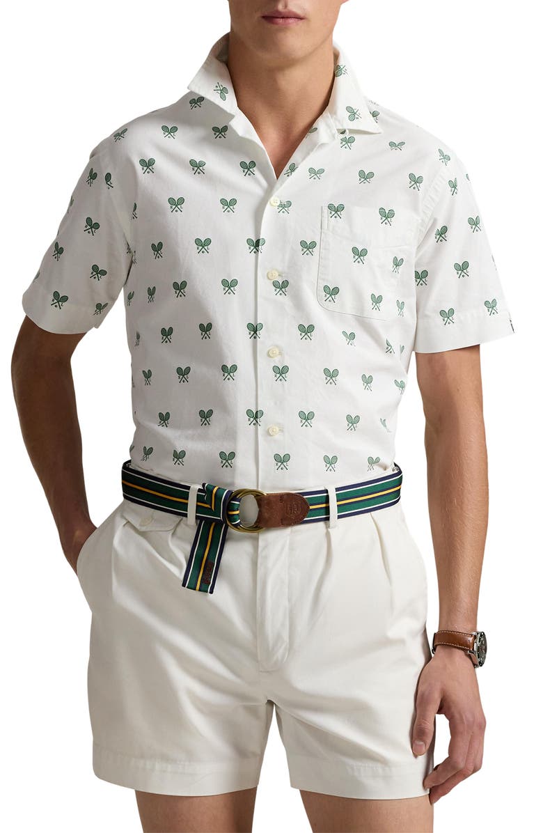 Polo Ralph Lauren Short Sleeve Woven Shirt, Main, color, Crossed Rackets