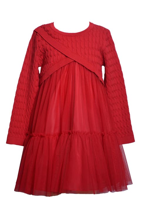 Kids' Mixed Media Long Sleeve Dress (Toddler & Little Kid)