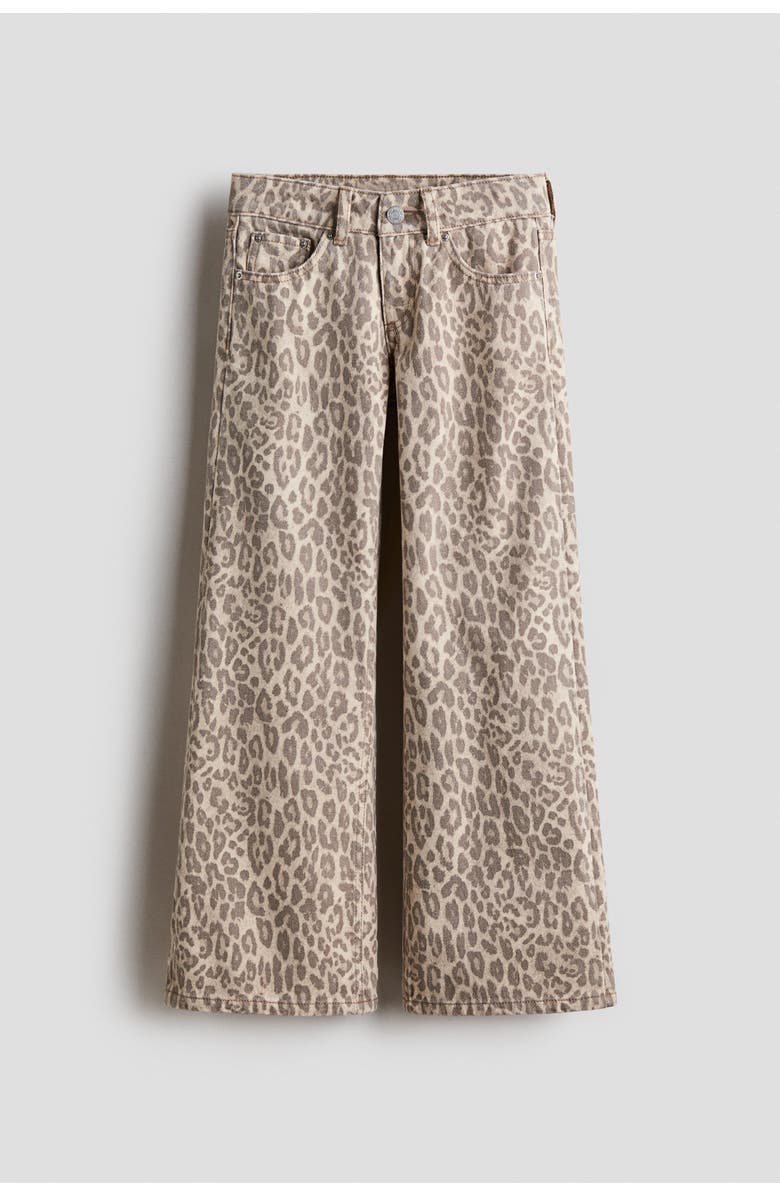 H&M Wide Leg Low Jeans, Main, color, Light Beige/Leopard Print