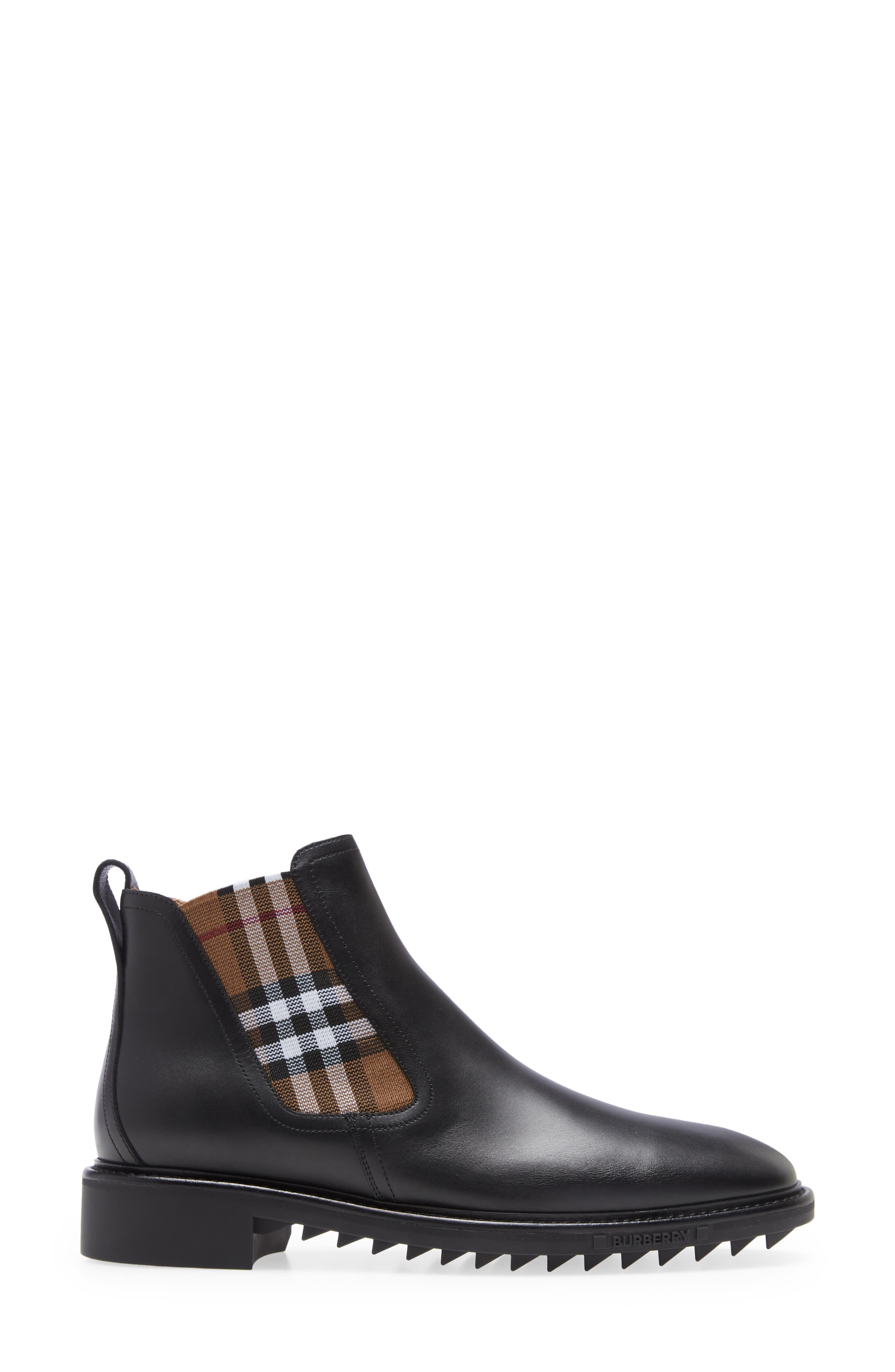Burberry Allostock Check Chelsea Boot, Alternate, color, Black/ Birch Brown