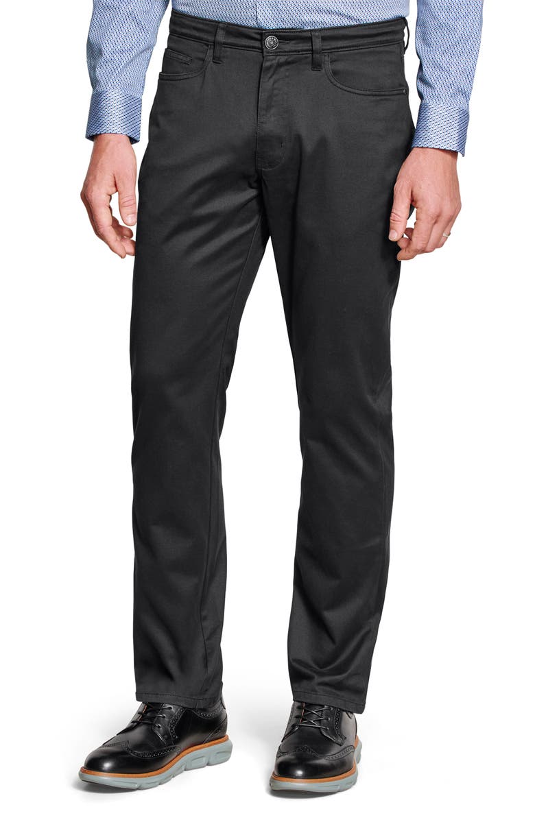 Johnston & Murphy Straight Leg Stretch Cotton 5-Pocket Pants, Main, color, Black
