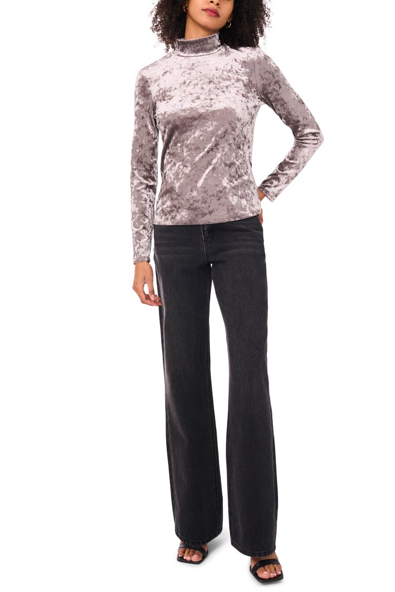 Mock Neck Long Sleeve Crushed Velvet Top, Alternate, color, PEWTER