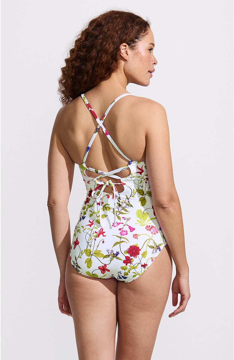 Lands' End Chlorine Resistant Lace Up One Piece Swimsuit, Alternate, color, 