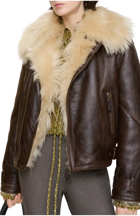 Cropped Shearling Aviator Jacket