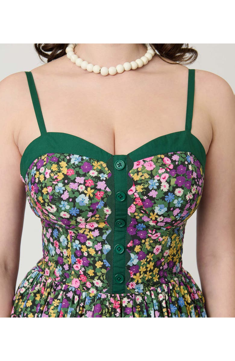 Unique Vintage 1950s Sleeveless Swing Dress, Alternate, color, Green Ditzy Floral Print