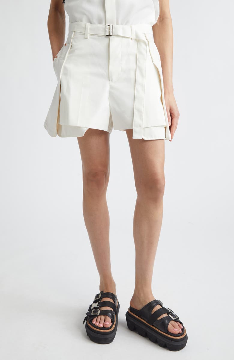 Sacai Hybrid Cotton Denim & Wool Shorts, Main, color, Off White