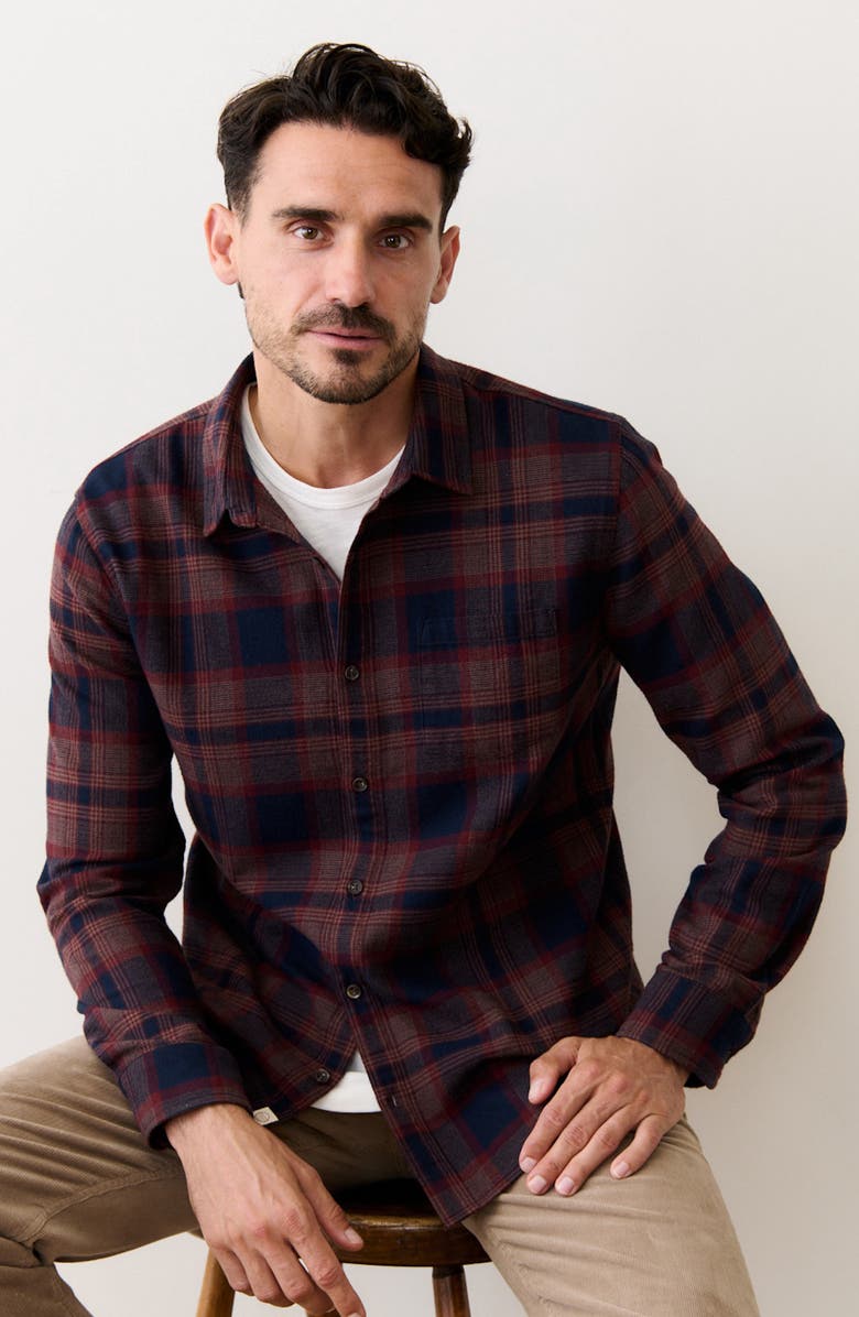 Marine Layer Tahoe Plaid Flannel Button-Up Shirt, Alternate, color, Navy/ Burgundy Plaid