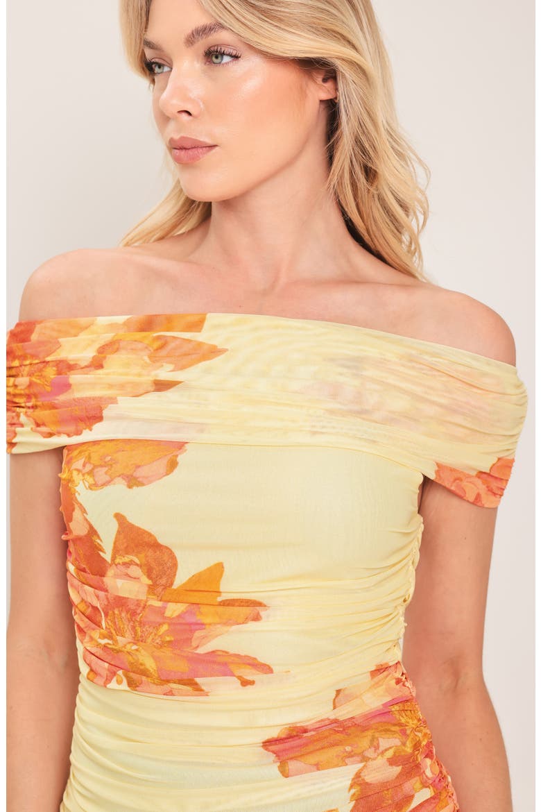 Off the Shoulder Ruched Mesh Top, Alternate, color, IVORY