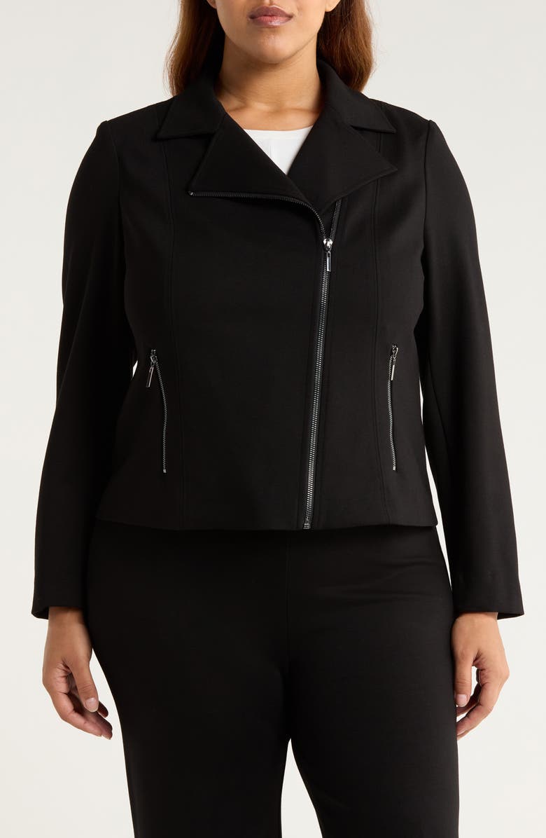 Anne Klein Moto Zip Ponte Jacket, Alternate, color, Anne Black