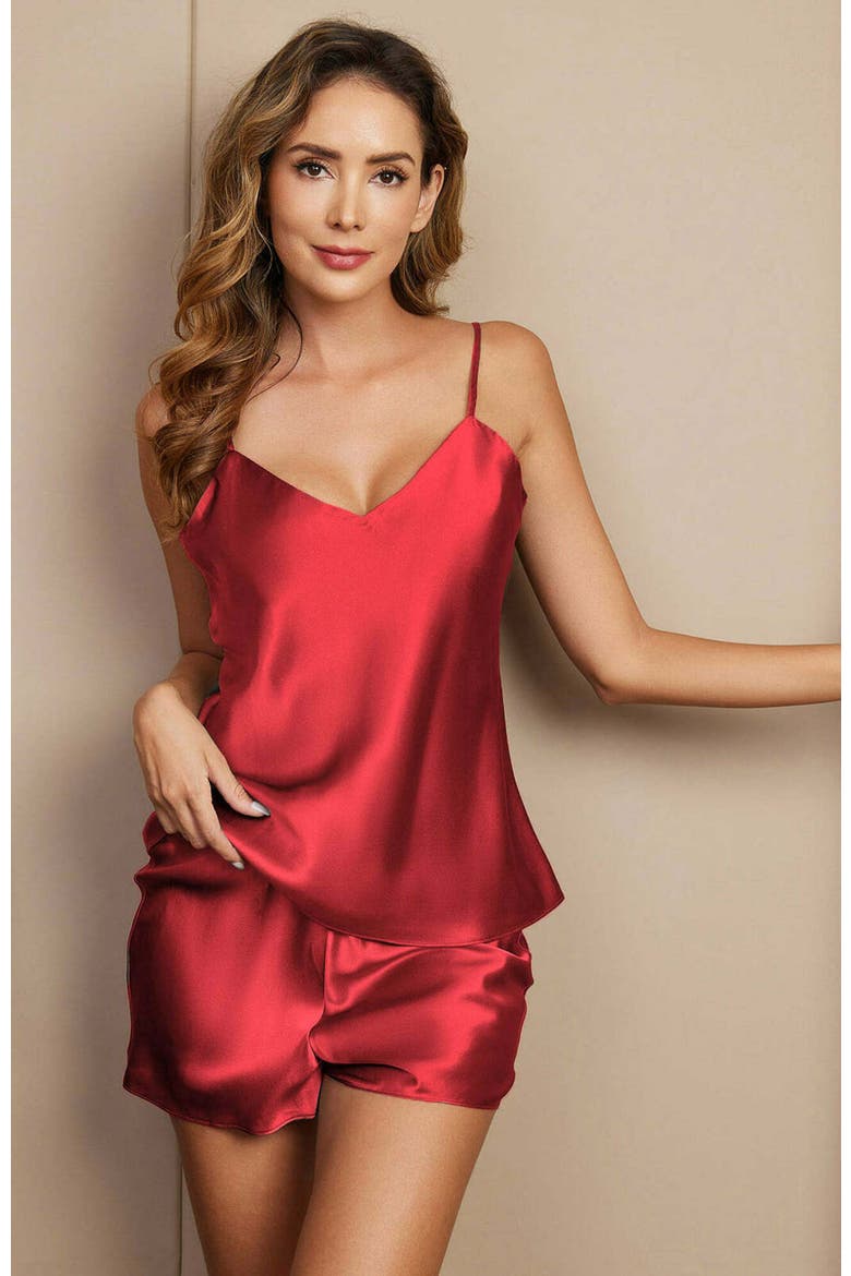 Silk Spaghetti Strap Camisole Pajama Set, Alternate, color, DarkRed