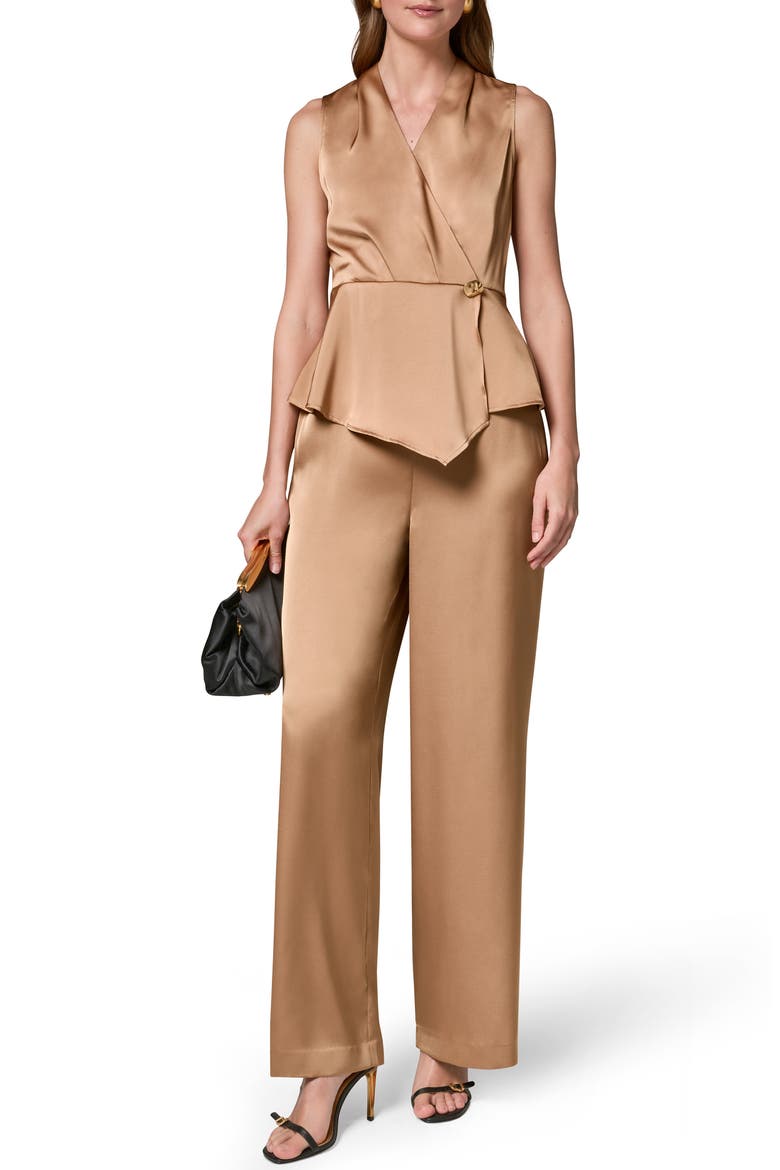 Sleeveless Faux Wrap Satin Top, Alternate, color, FAWN