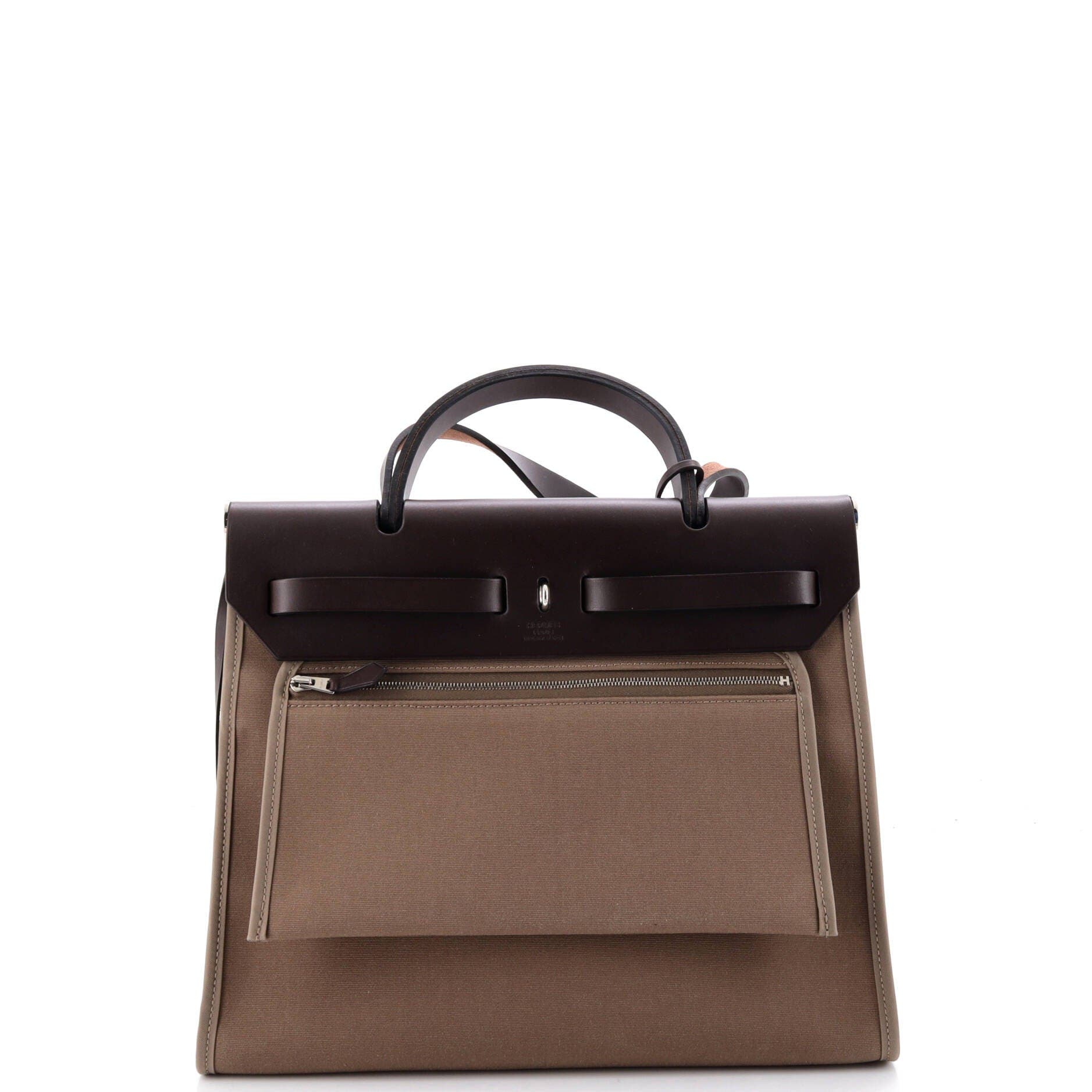 Pre-Owned Hermes Herbag Zip Leather and Toile 31, Alternate, color, Etoupe