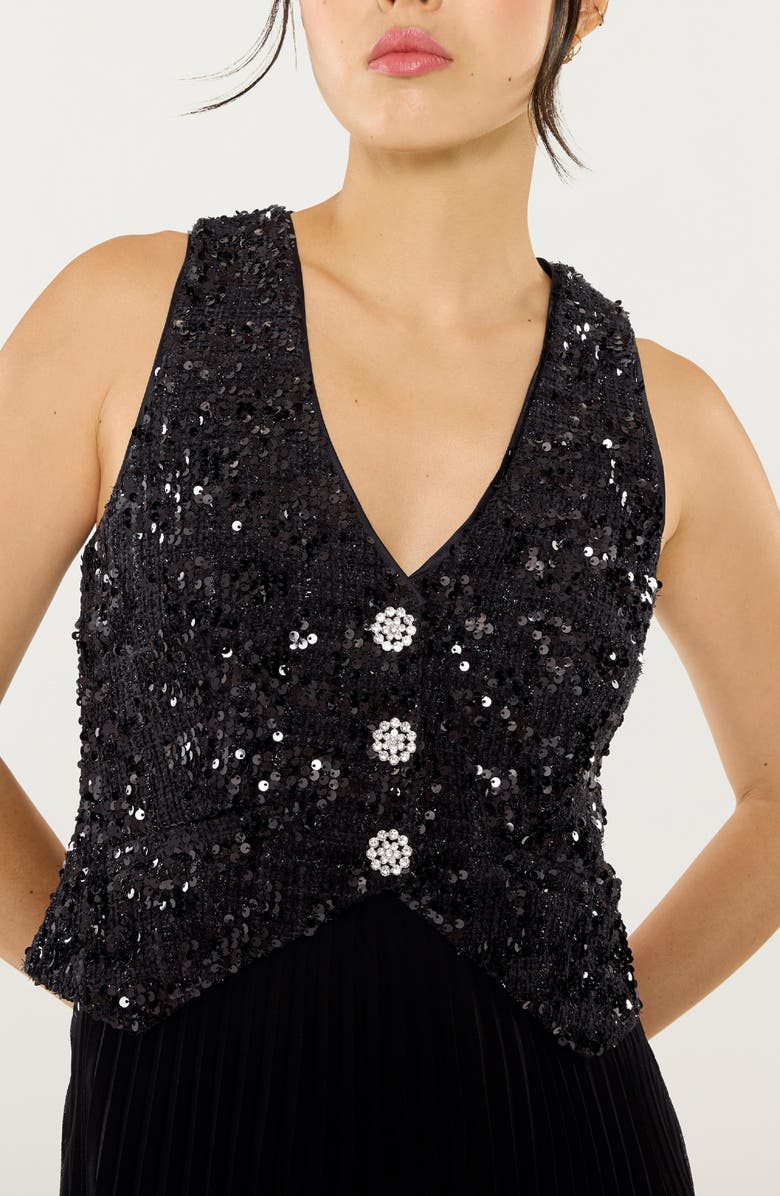 LIKELY Dorothea Sequin Pleated Sleeveless Midi Dress, Alternate, color, Black