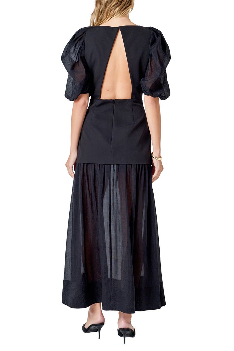 Drop Waist Puff Sleeve Maxi Dress, Alternate, color, BLACK