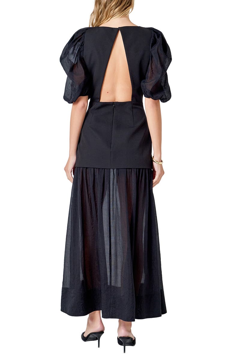 Endless Rose Drop Waist Puff Sleeve Maxi Dress, Alternate, color, Black