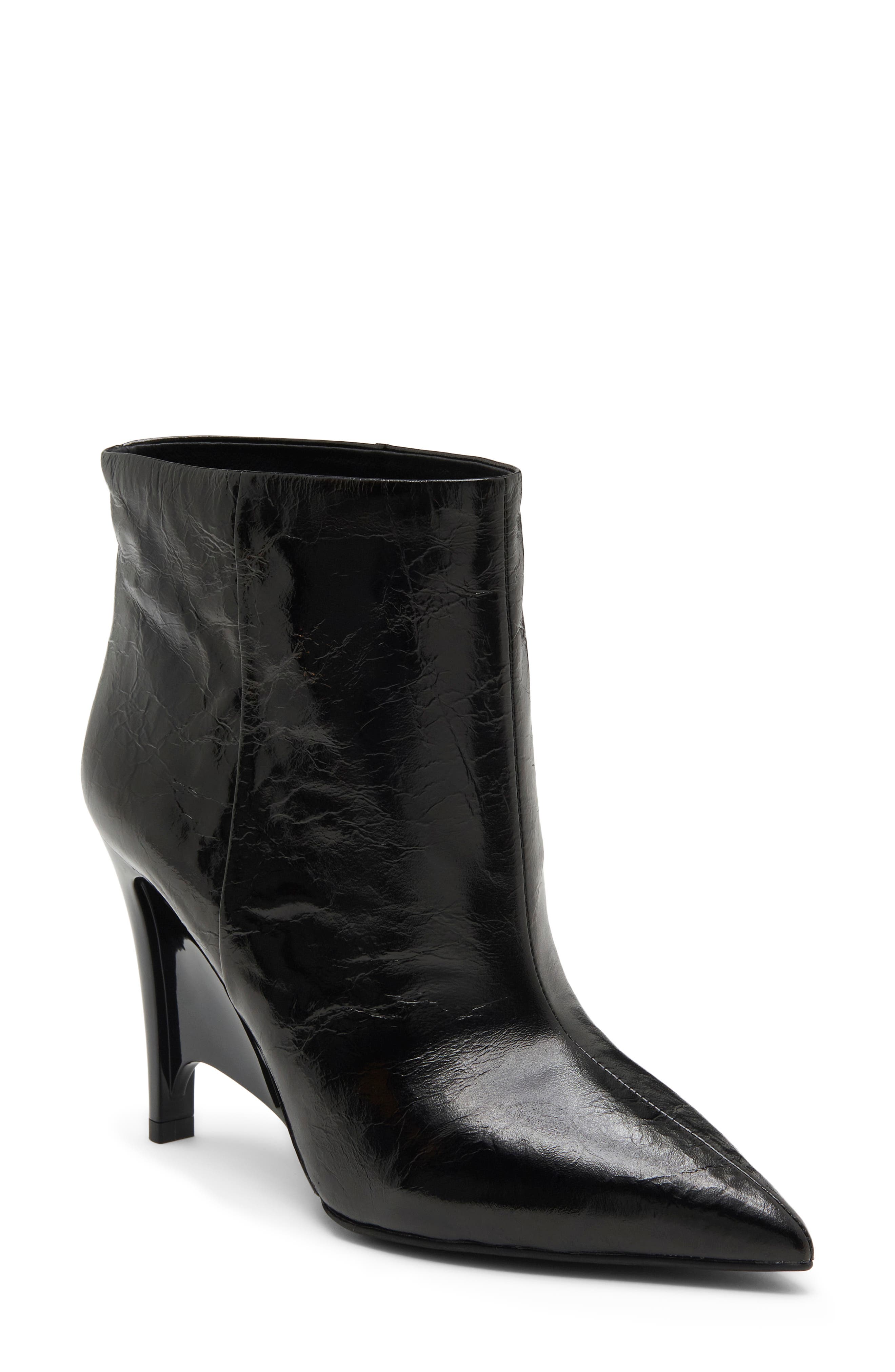 Wilda Leather Bootie, Main, color, BLACK CRINKLE