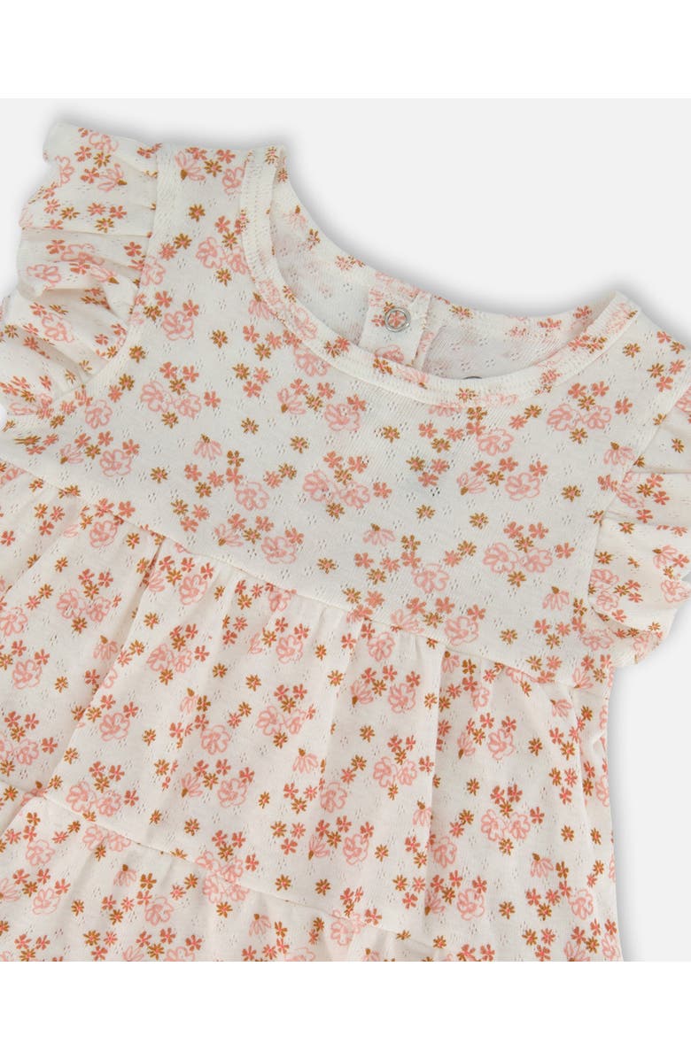 Deux par Deux Baby Girl's Organic Cotton Pointelle Romper Printed White And Pink Flowers, Alternate, color, White With Pink Flowers