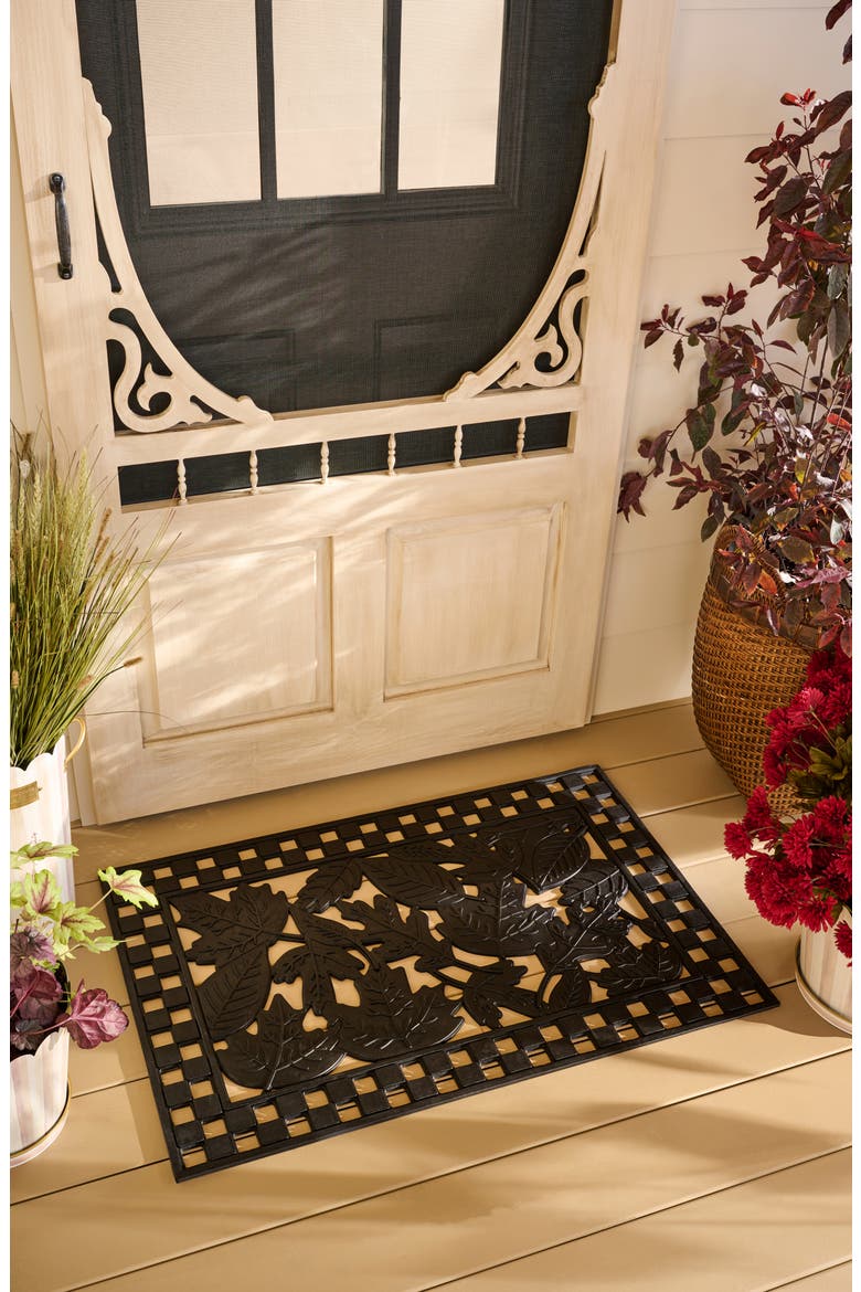 Autumn Leaves Rubber Entrance Doormat, Alternate, color, BLACK