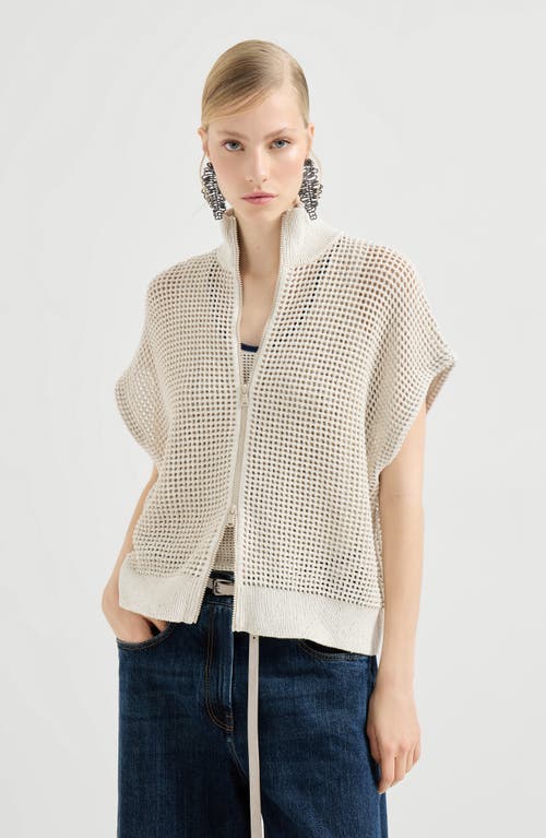 Brunello Cucinelli Cotton Net Cardigan In Brown