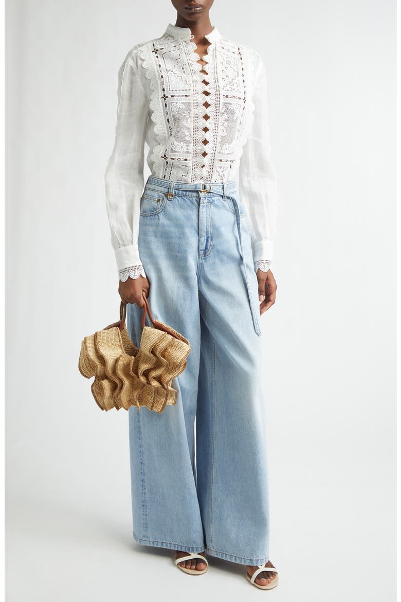 Aster Embroidered Lace & Eyelet Shirt, Alternate, color, IVORY