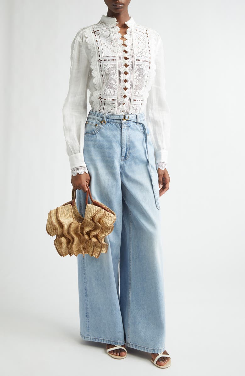 Zimmermann Indra Belted Relaxed Flare Jeans, Alternate, color, Skylark