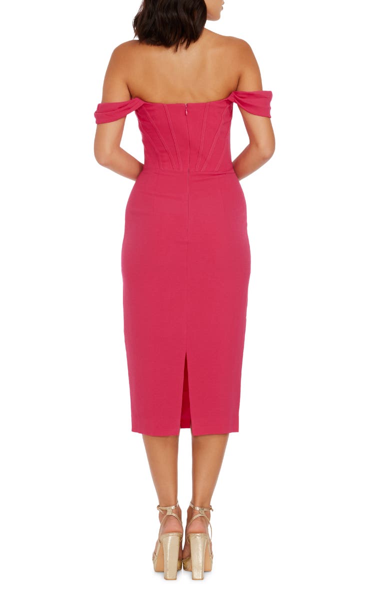 Dress the Population Vickie Off the Shoulder Midi Corset Dress, Alternate, color, Begonia