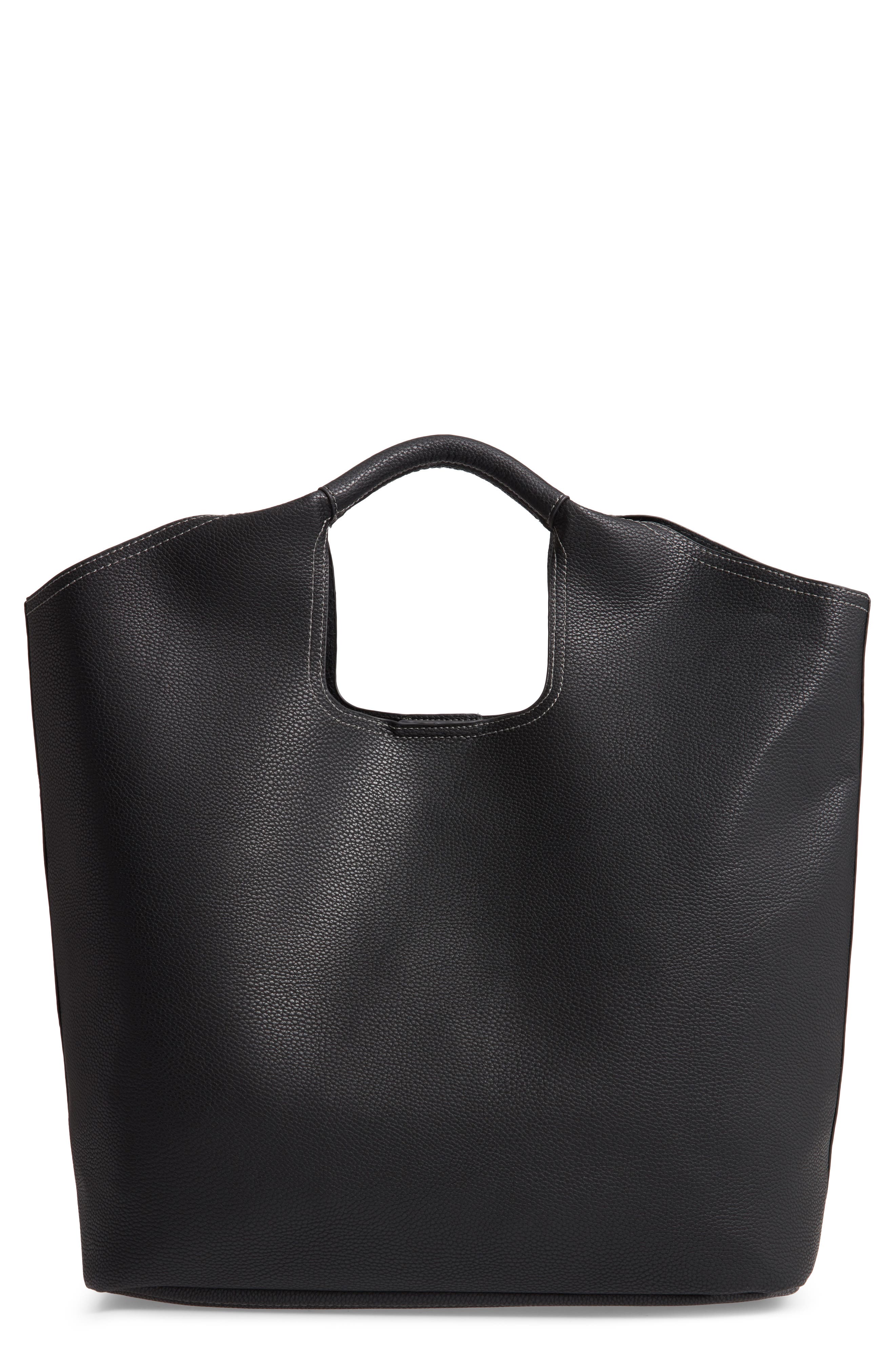 Alexis Faux Leather Tote, Main, color, BLACK