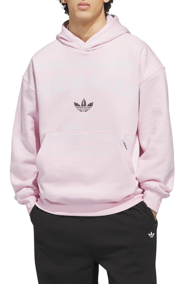 adidas Shoemaker Loose Fit Graphic Hoodie, Main, color, Clear Pink