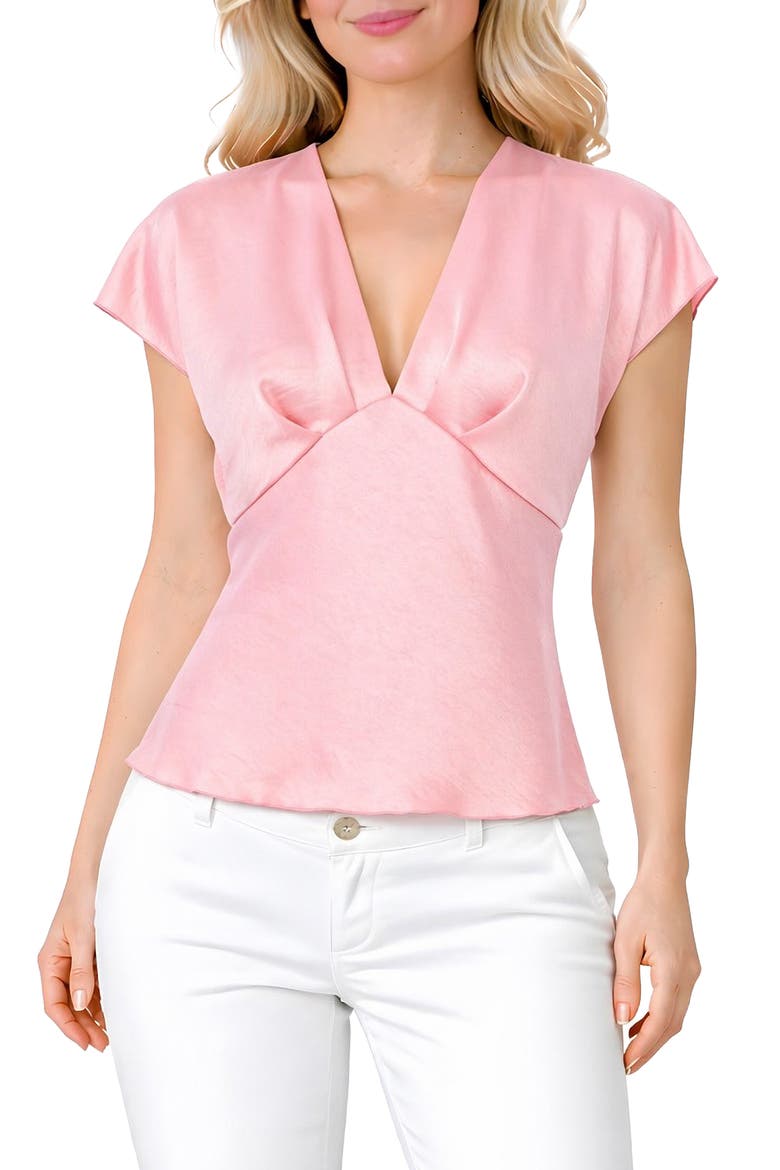 Crushed Satin V-Neck Top, Main, color, ROSE