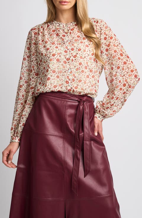 Mock Neck Button Front Shirt