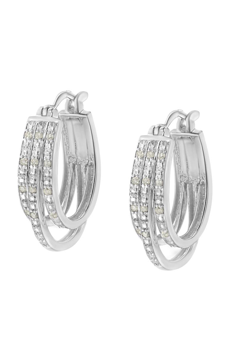 Haus of Brilliance Silver 1/4 Cttw Diamond and Alternating Beaded Triple Hoop Earring, Alternate, color, 
