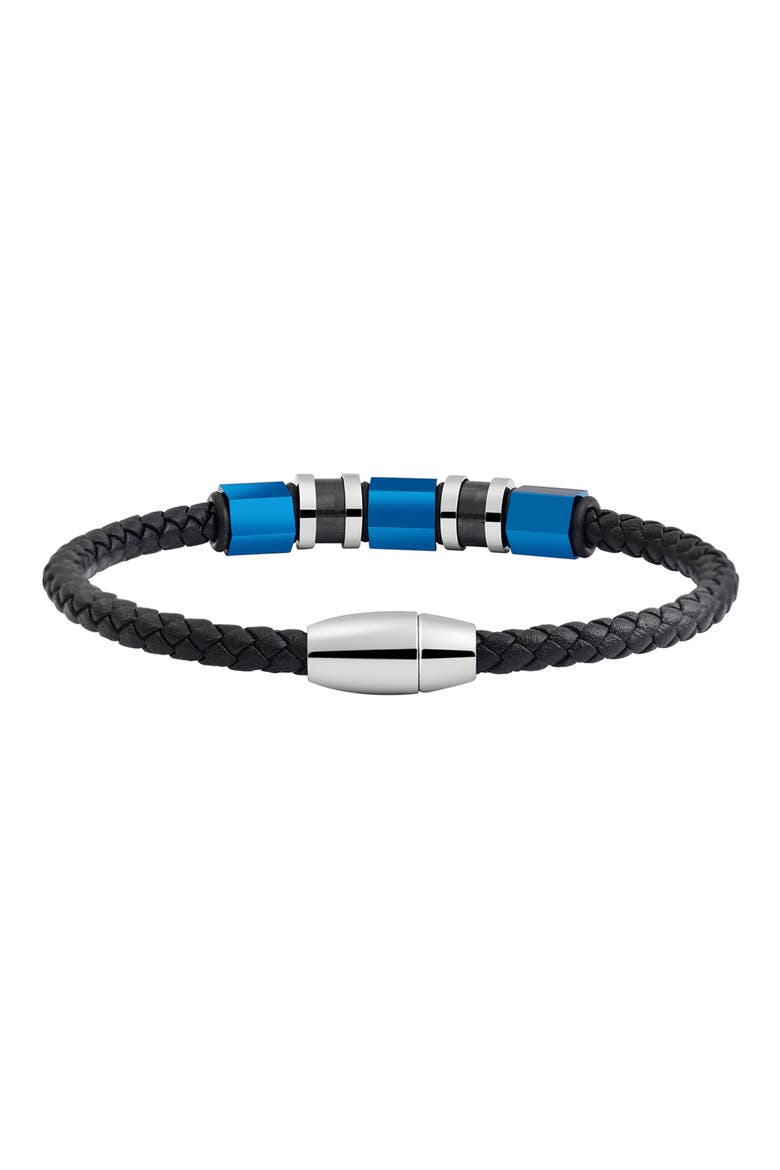 Men's Stainless Steel Ornaments Leather Bracelet, Alternate, color, BLUE