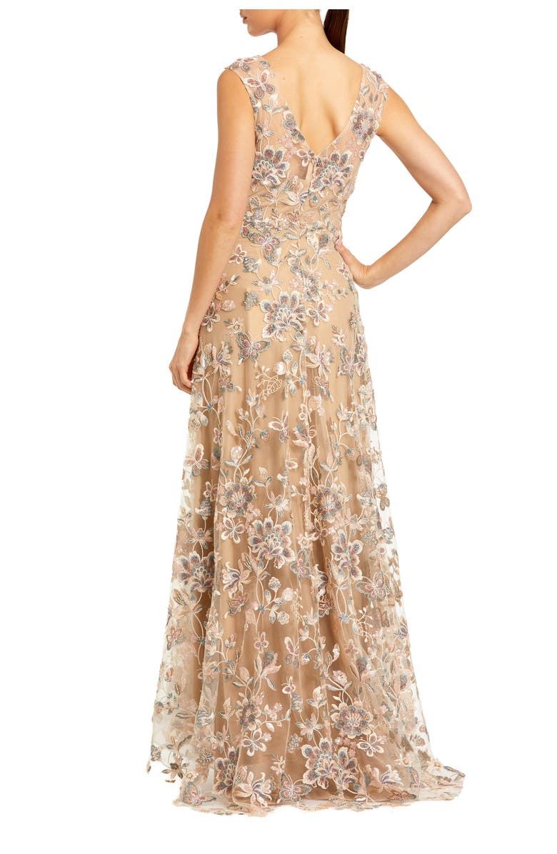 Mac Duggal Floral Embroidered Sleeveless V Neck Gown, Alternate, color, Taupe