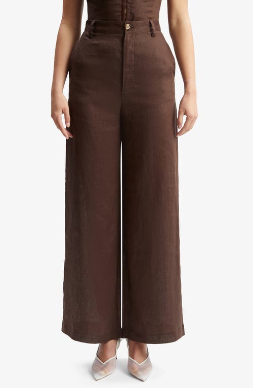Bardot Enya High Waist Wide Leg Linen Pant In Chocolate