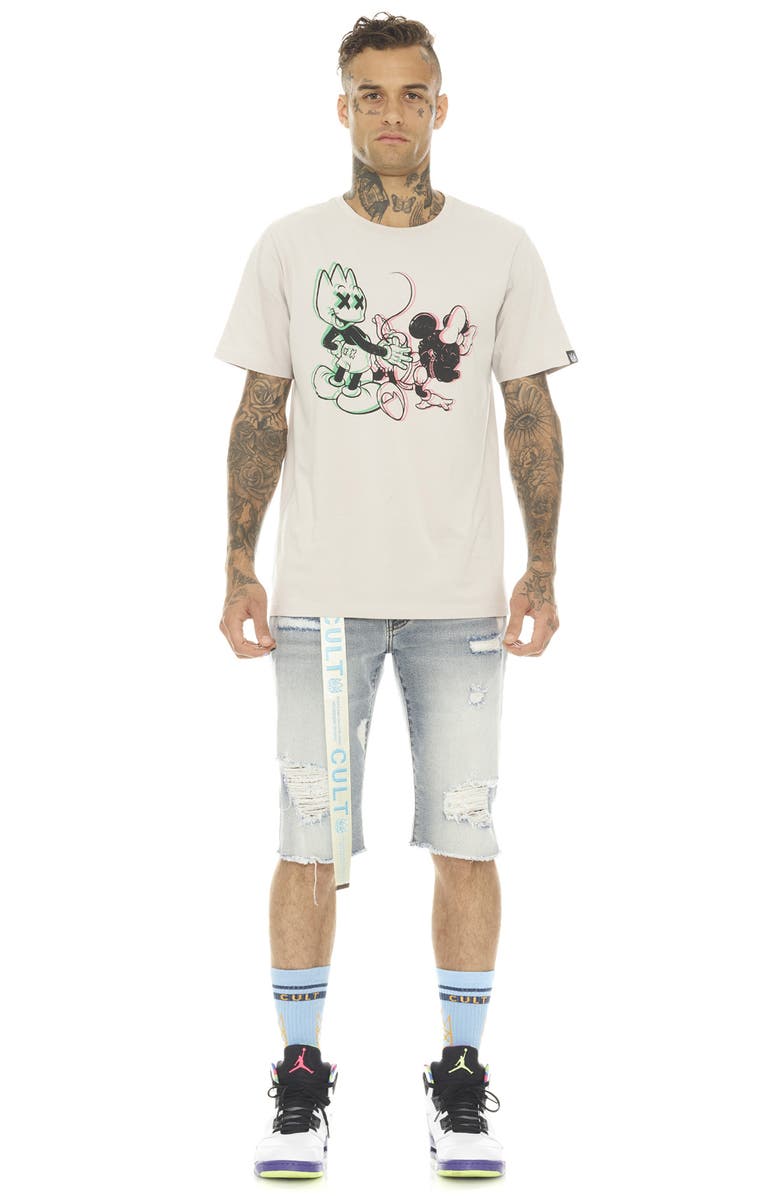 Cult of Individuality Rocker Belted Slim Fit Stretch Denim Shorts, Alternate, color, Bleach