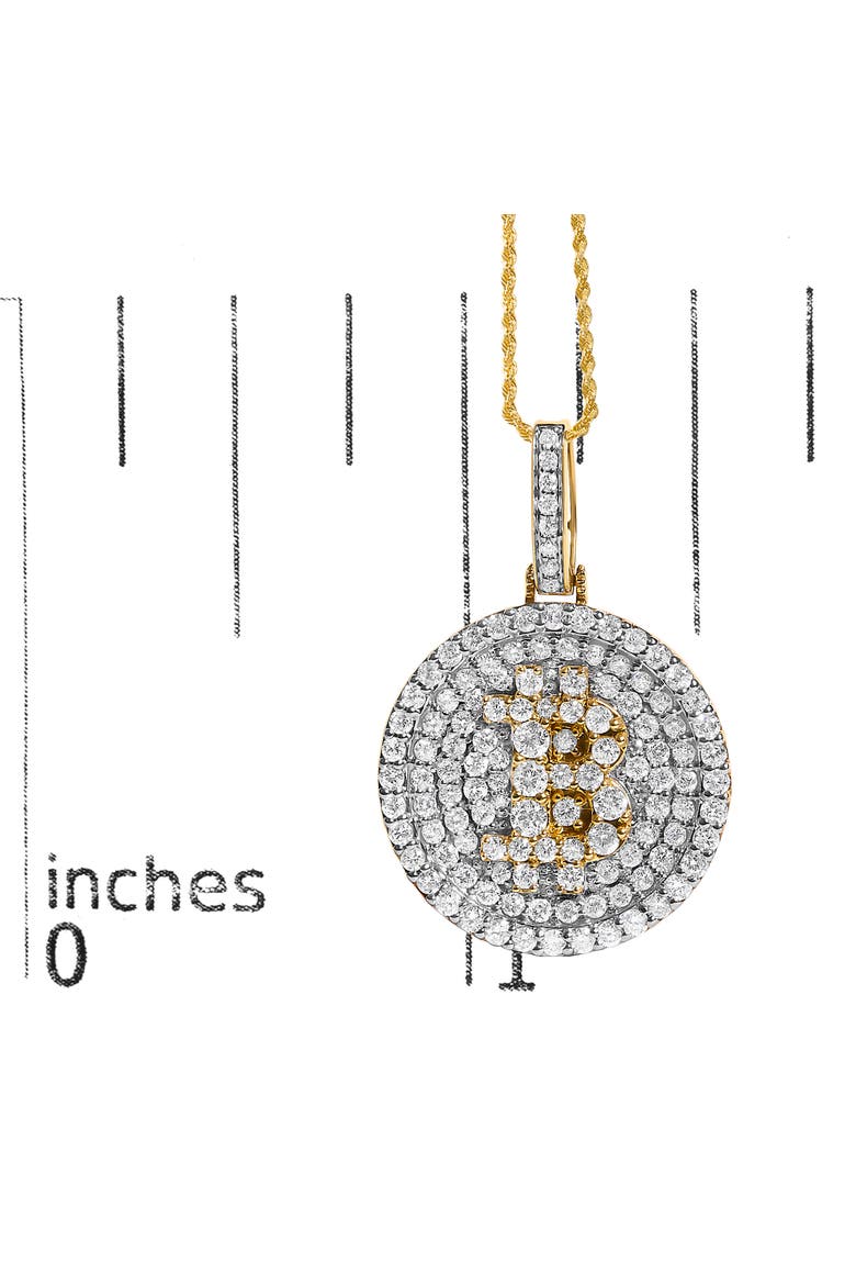 10K Yellow Gold 2-1/3 Cttw Diamond Bitcoin Letter B Pendant Necklace, Alternate, color, Yellow Gold