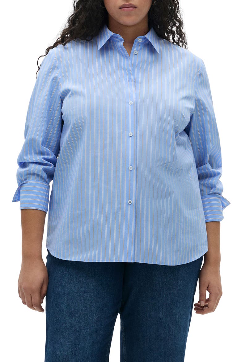 Stripe Button-Up Shirt, Main, color, BLUE