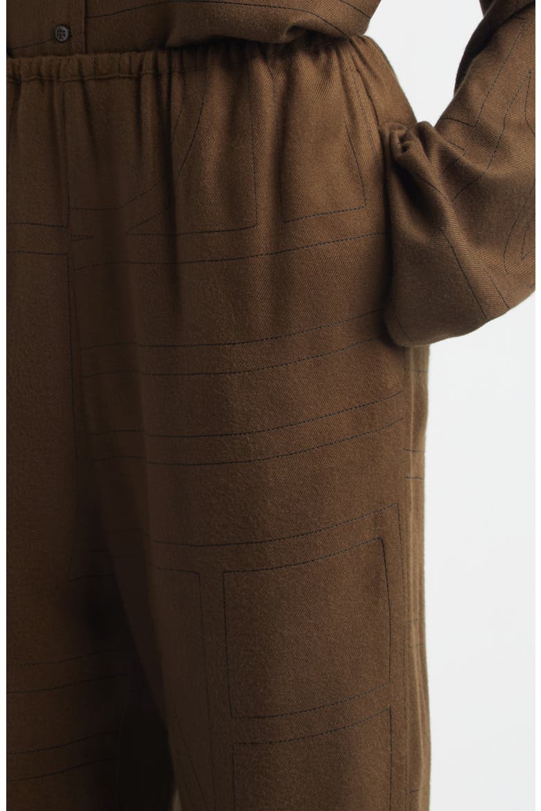 Monogram Embroidered Flannel Pajama Pants, Alternate, color, DARK BROWN