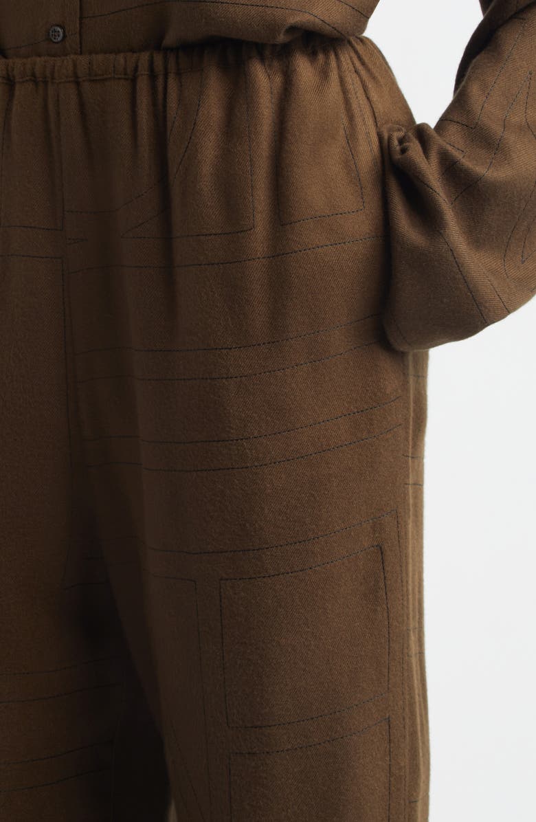 TOTEME Monogram Embroidered Flannel Pajama Pants, Alternate, color, Dark Brown