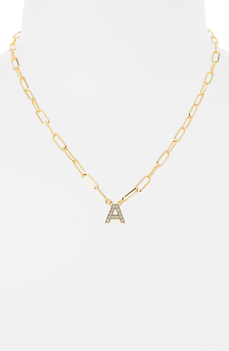 MESHMERISE Diamond Initial Charm Paper Clip Chain Necklace, Alternate, color, Yellow-A