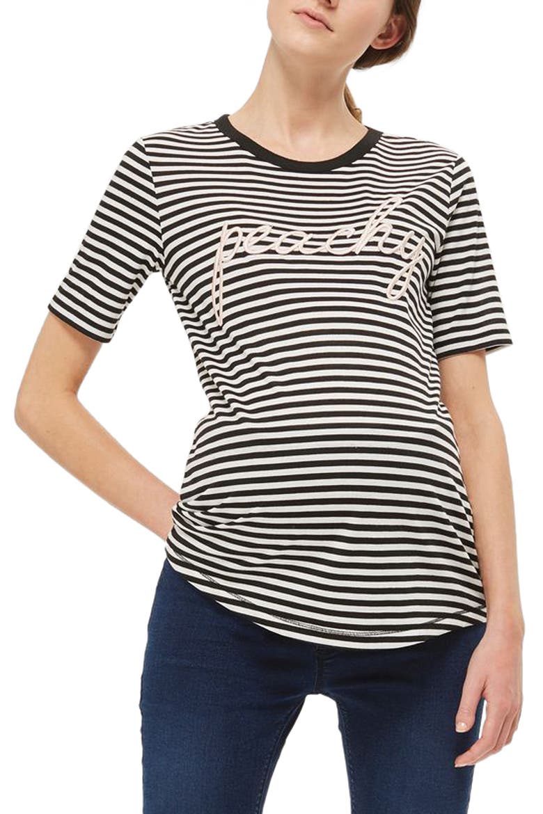 Peachy Stripe Maternity Tee, Main, color, BLACK MULTI
