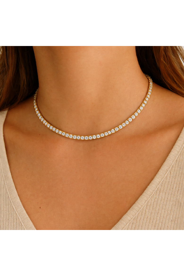 Gold-Tone Tennis Necklace and Stud Earrings Set, Alternate, color, Gold