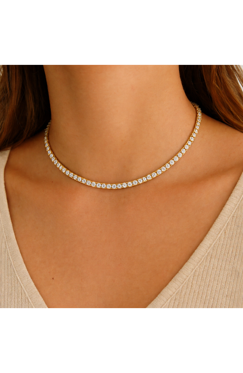 Donatello Gian Gold-Tone Round Cut Crystal Tennis Necklace, Alternate, color, Gold