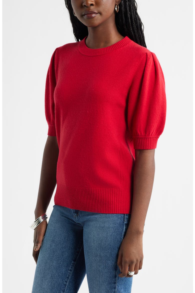 Puff Sleeve Wool & Cashmere Sweater, Alternate, color, RED LYCHEE