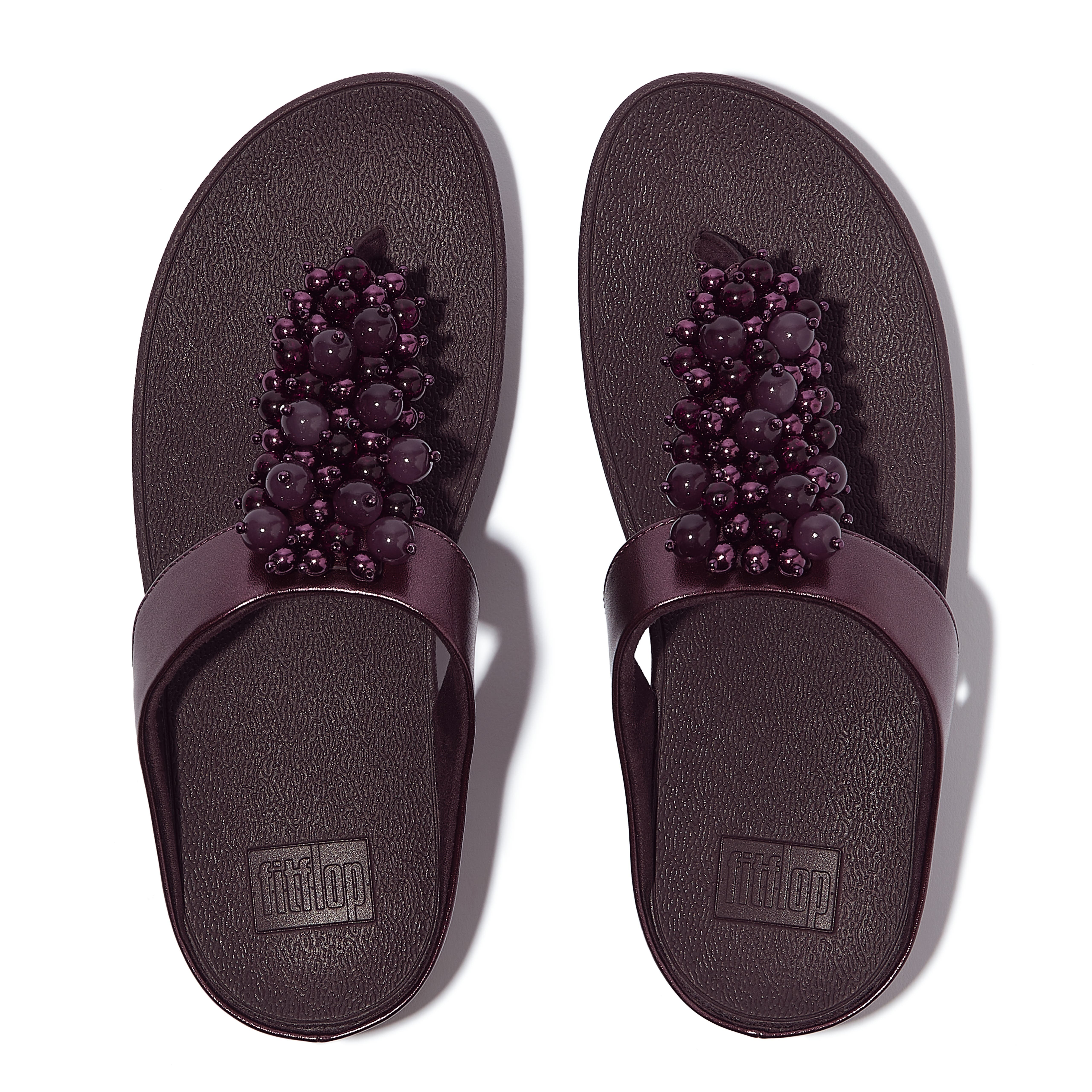 Fino Bauble-bead toe-post sandals, Alternate, color, Metallic Plumberry