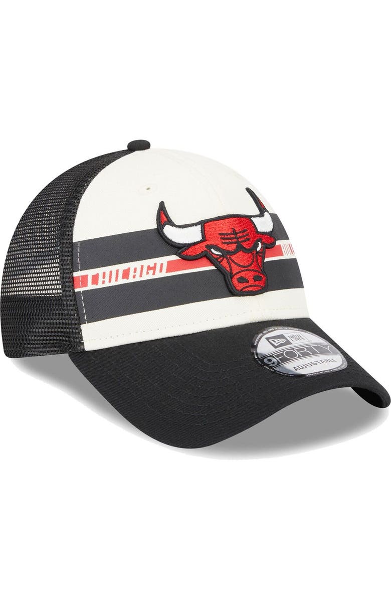 New Era Men's New Era Chicago Bulls Black Stripes 9FORTY Trucker Snapback Hat, Alternate, color,