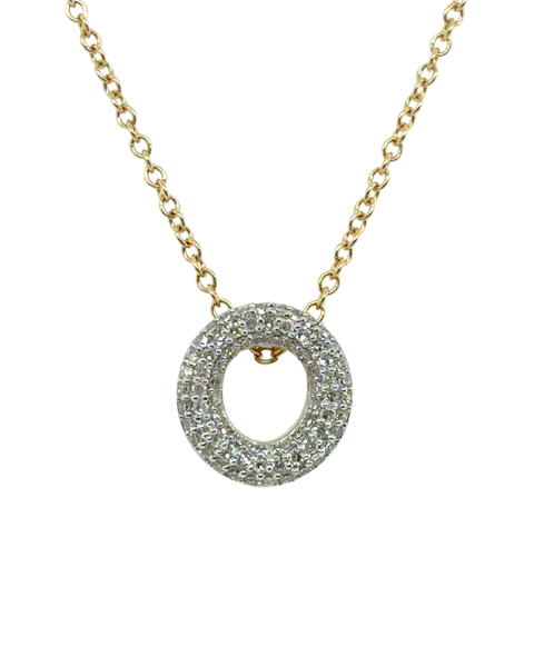 Big Bubble Initial Letter 14K Yellow Gold Diamond Pendant Necklace